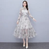 Floral chiffon dress for women 2024 Spring and Autumn New style, fashionable and stylish, stand-up collar, slimming and knee-length, trendy Application Scenario
